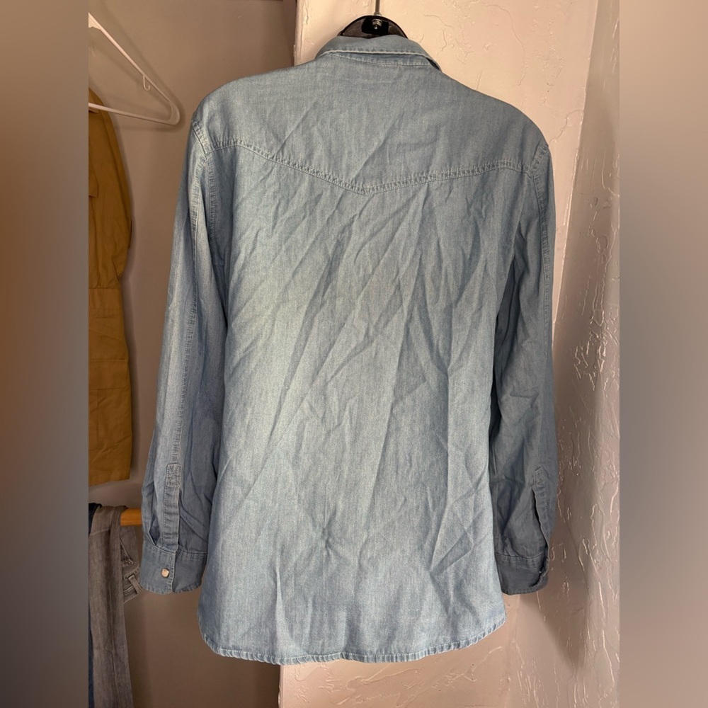 Wrangler Retro NWT Light Blue embroidered denim button down Shirt sz small - Picture 10 of 10